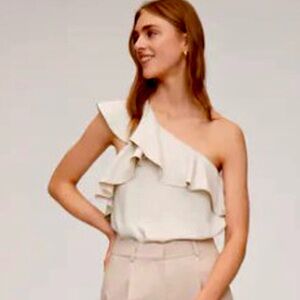 Mango One-Shoulder Ruffle Women’s Top - Cream